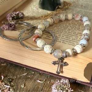 🐎 Agate & Turquoise Bracelet + Gold Hoops — Western Mystic Duo